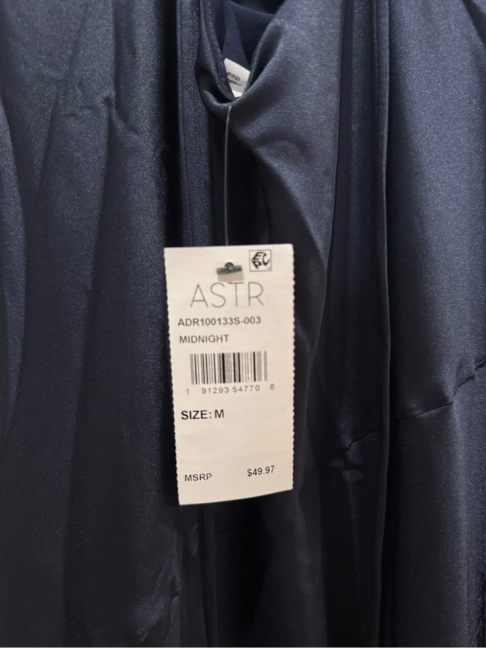 Astr Navy Satin Cowl Midi Dress with High Side Slit - Picture 6 of 7